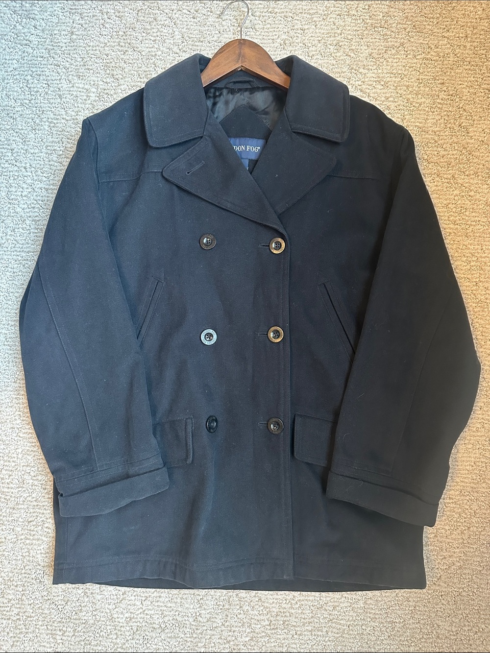London Fog Women's Black Double-Breasted Pea Coat